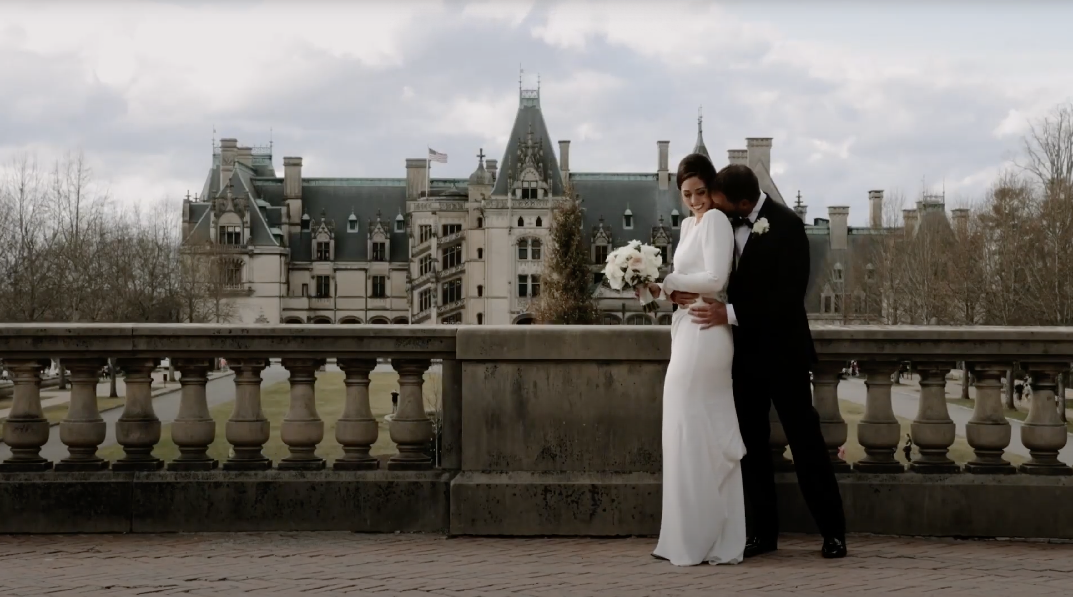 A still frame of a couple at The Biltmore Estate Asheville Wedding Video.